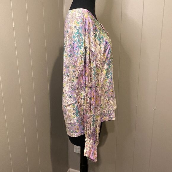 Anthropologie Small Odetta Embroidered Top Drawstring Lace-Up Floral - Picture 6 of 9